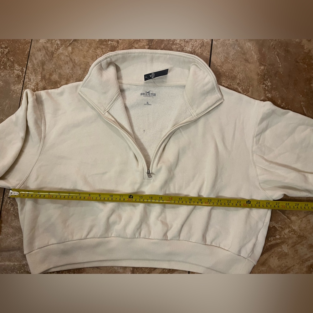 🆕 Brand New Hollister crop sweatshirt quarter zip baggy loose fit size XL cream - Picture 8 of 9